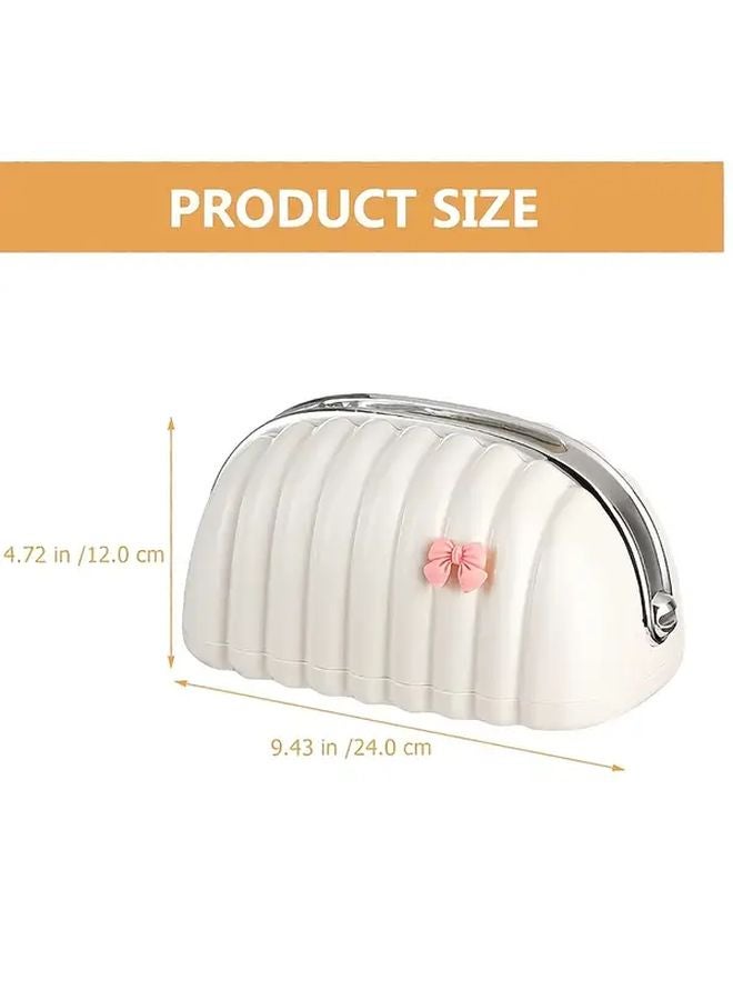 White Shell Shaped Tissue Box Cover With Pink Bow Decorative Storage For Bathroom Kitchen - Image 3